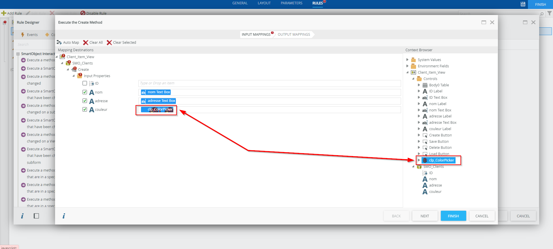 Color Picker les actions SMOs