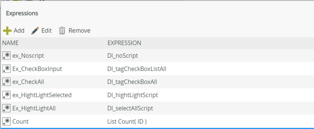 Liste des expressions