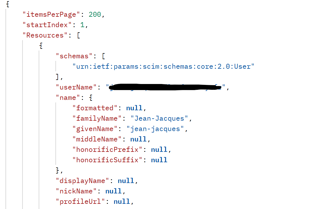 Résultat de la récupération d'un utilisateur
