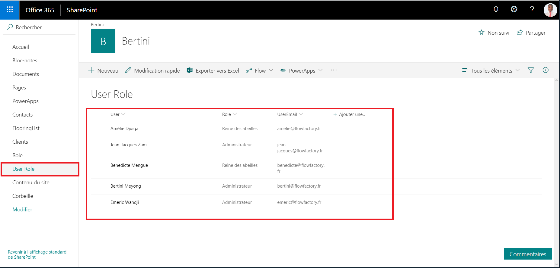 Liste SharePoint PowerApps/ Flow Factory