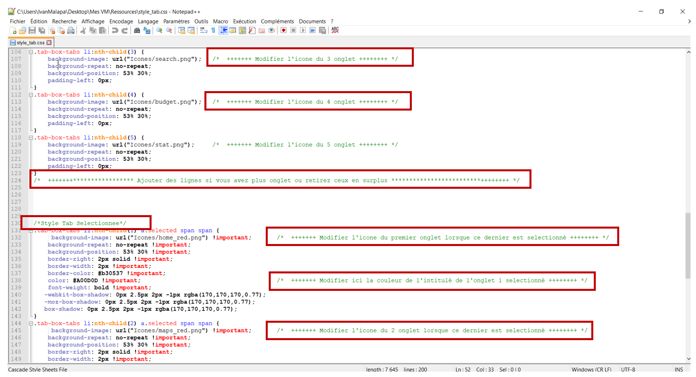 Code source et commentaire sur la modification du style des Onglets K2 blackpearl