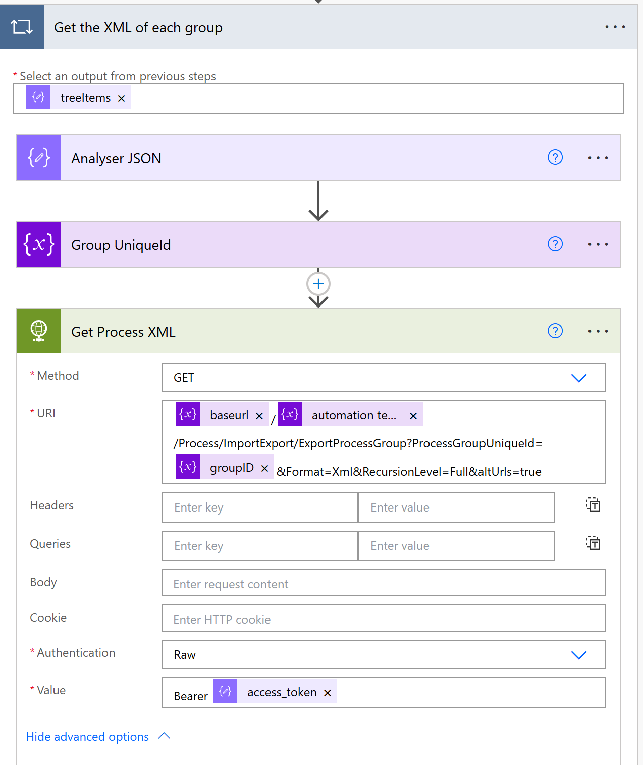 Récupération du XML des processus