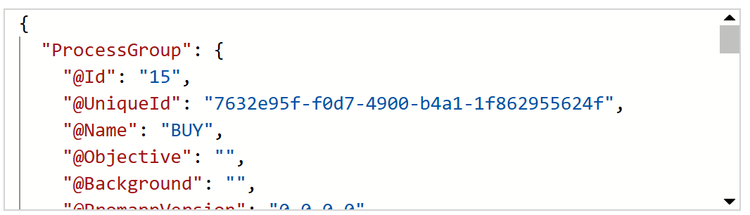 Résultat de la conversion des processus en JSON